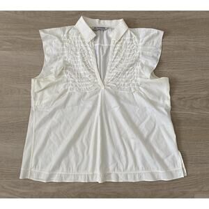 Jil Sander Ivory Ruffle Sleeve Cotton Poplin Blouse Top Sz 38/M Designer Luxury